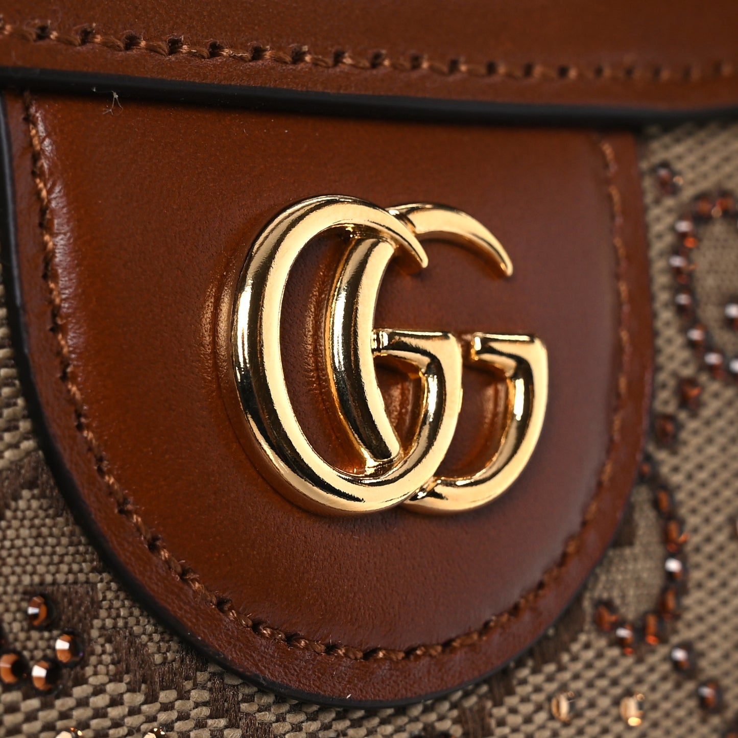New Canvas Charisma Calfskin Crystal GG Monogram Mini Diana Tote Bag Camel Ebony