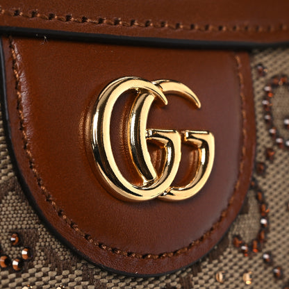 Gucci New Canvas Charisma Calfskin Crystal GG Monogram Mini Diana Tote Bag Camel Ebony 12 of 13