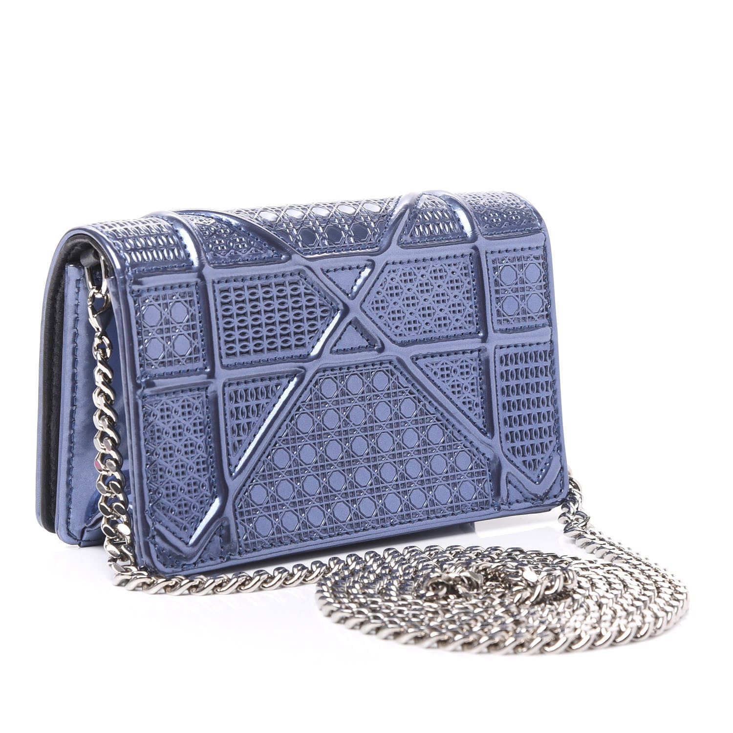 Christian Dior Metallic Patent Micro-Cannage Baby Diorama Flap Bag Blue 2 of 10