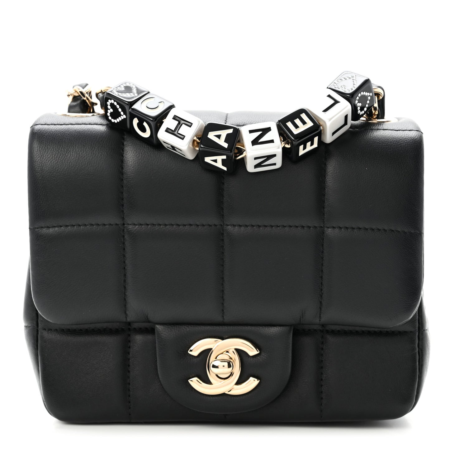 Lambskin Resin Crystal Square Quilted Mini Monacoco Flap Black