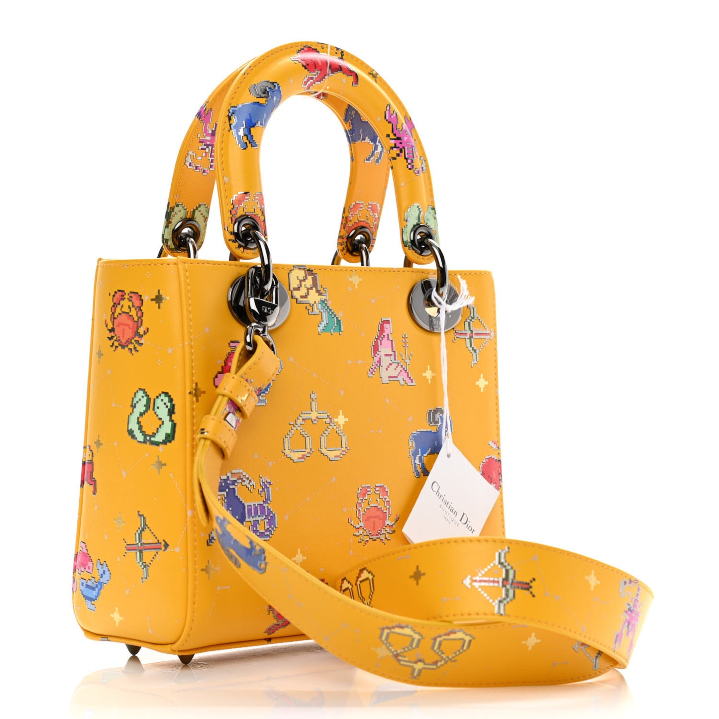 Calfskin Pixel Zodiac Small Lady Dior Yellow Multicolor
