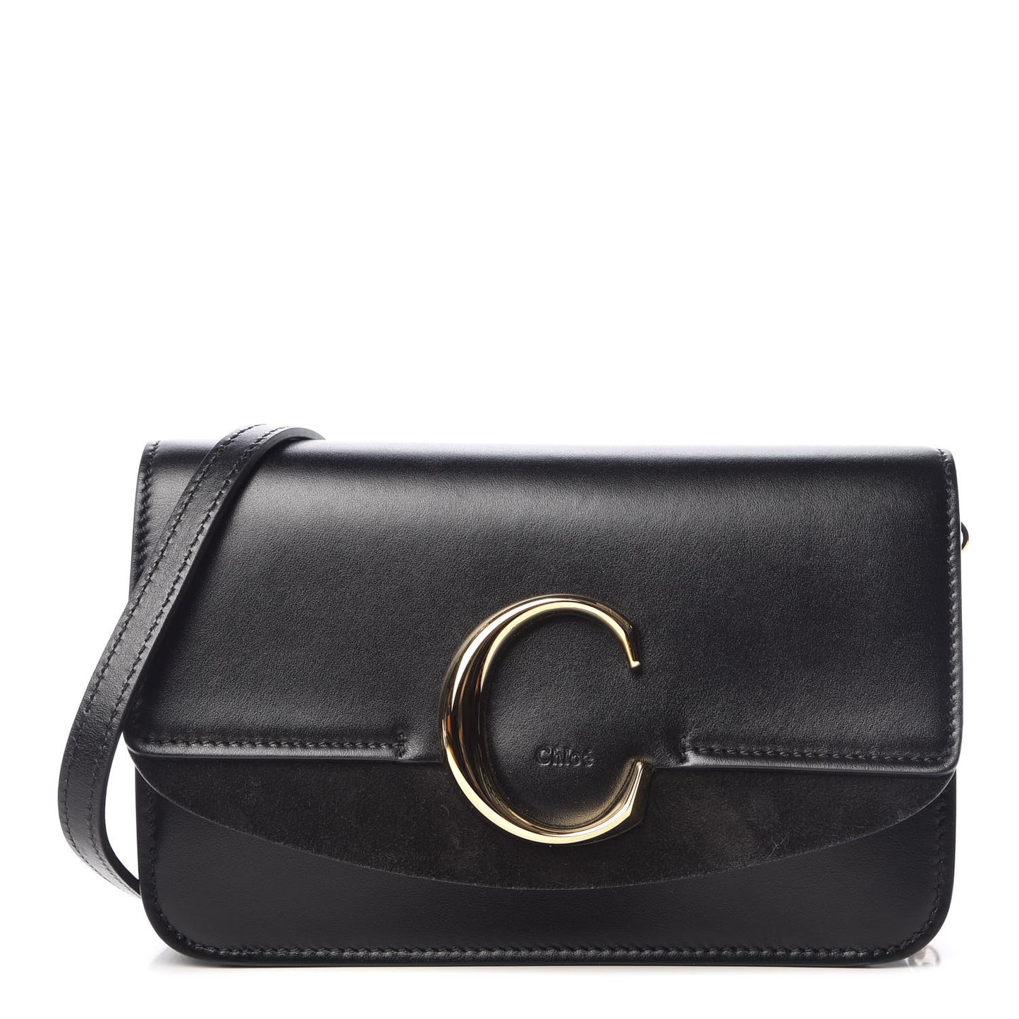 Calfskin Suede C Clutch With Chain Black