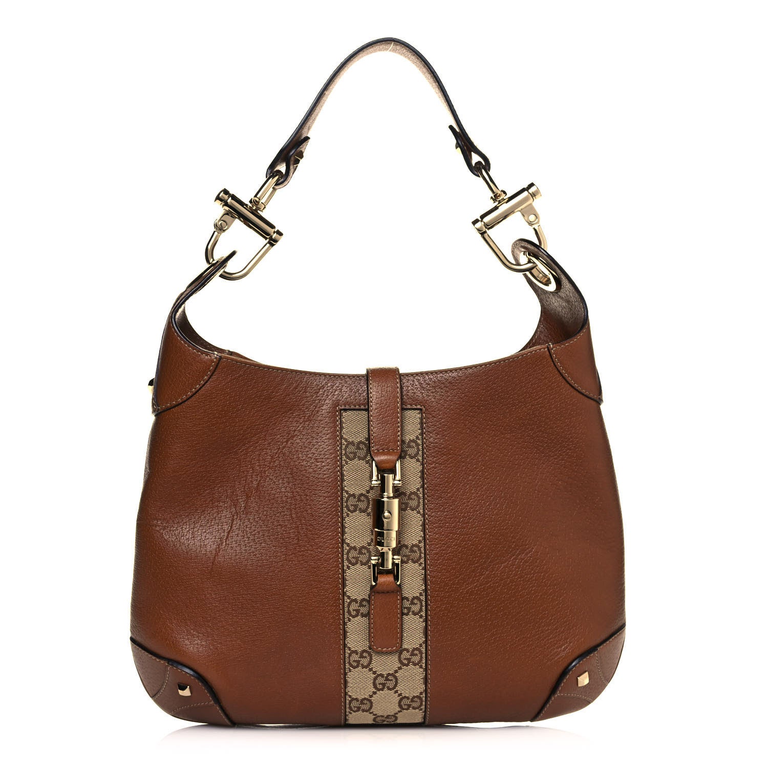 Gucci Calfskin Monogram Piston Lock Jackie O Hobo Tan 1 of 10