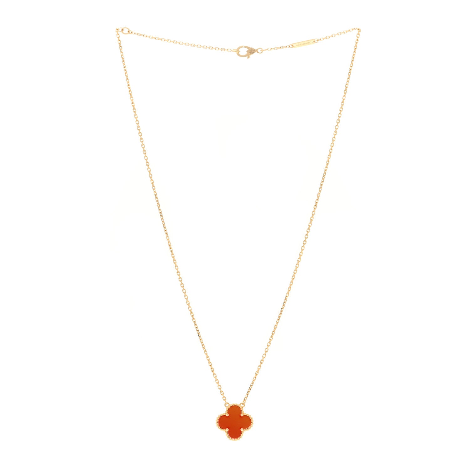 Van Cleef & Arpels 18K Yellow Gold Carnelian Vintage Alhambra Pendant Necklace 3 of 3