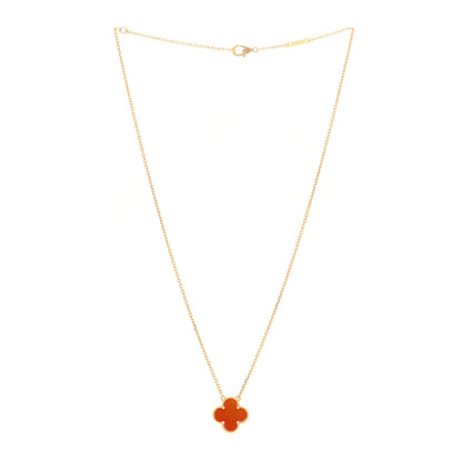 Van Cleef & Arpels 18K Yellow Gold Carnelian Vintage Alhambra Pendant Necklace 3 of 3