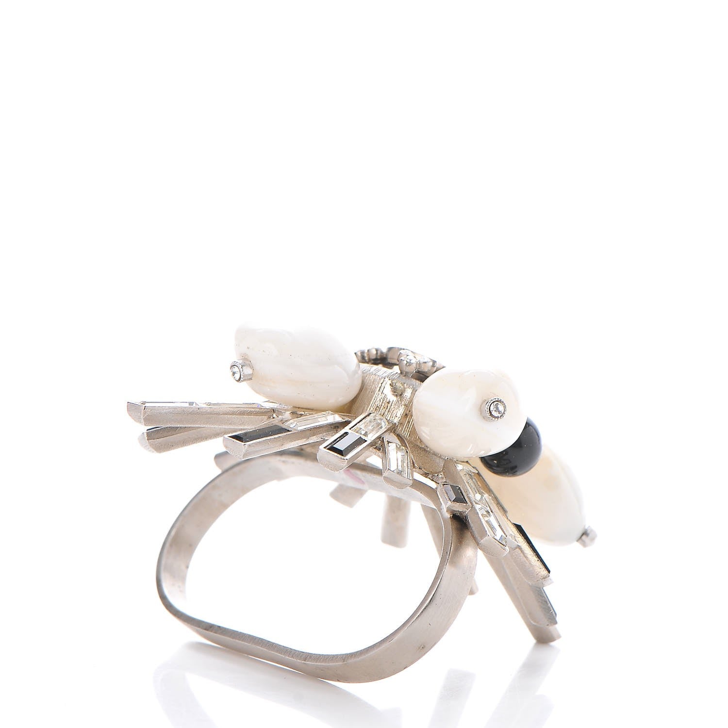 Chanel Crystal Baguette White Agate CC Knuckle Ring White Black 3 of 5