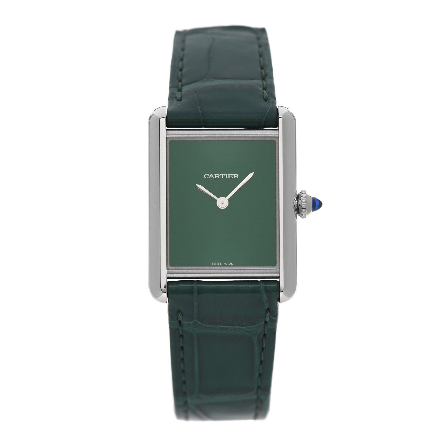 Cartier Stainless Steel Alligator 25mm Must de Cartier Tank Quartz Watch Green 1 of 5
