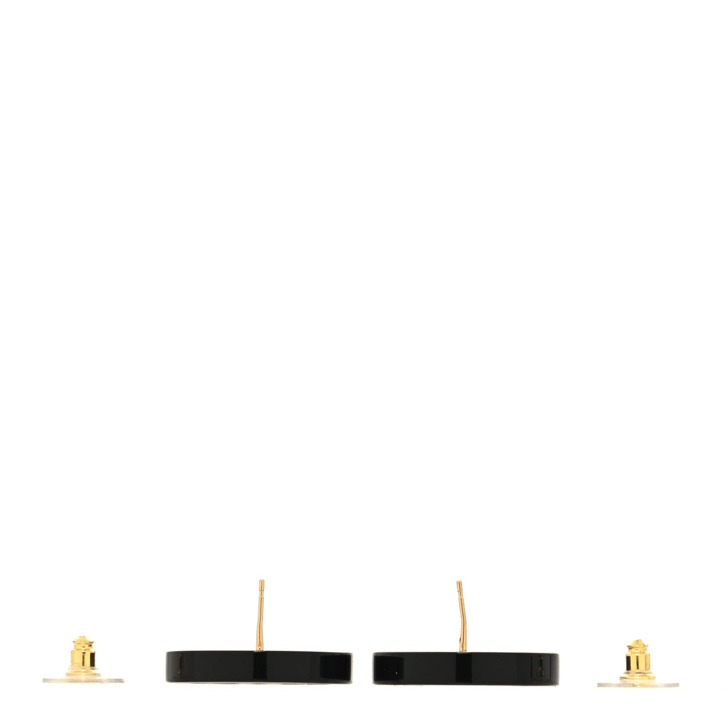 Chanel Resin CC Round Earrings Gold Black 3 of 5