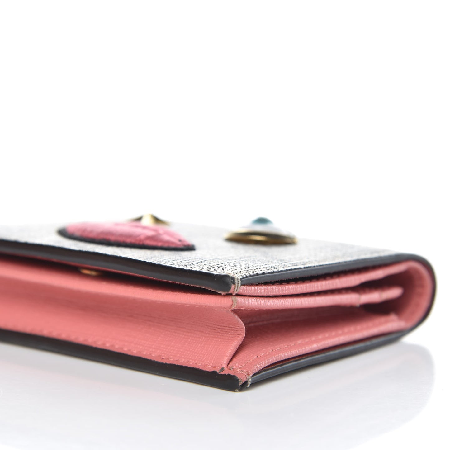 GG Supreme Monogram Face Embroidered Card Case Wallet Pink