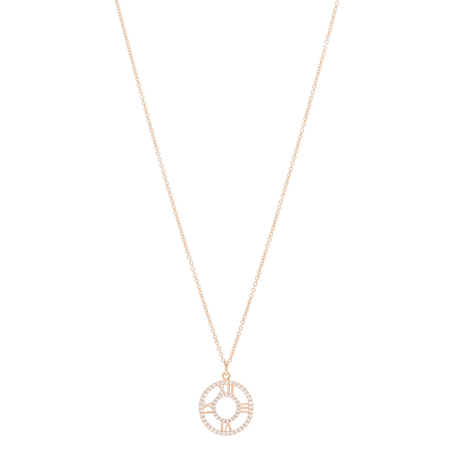 Tiffany 18K Rose Gold Diamond Small Atlas Open Pave Pendant Necklace 1 of 6