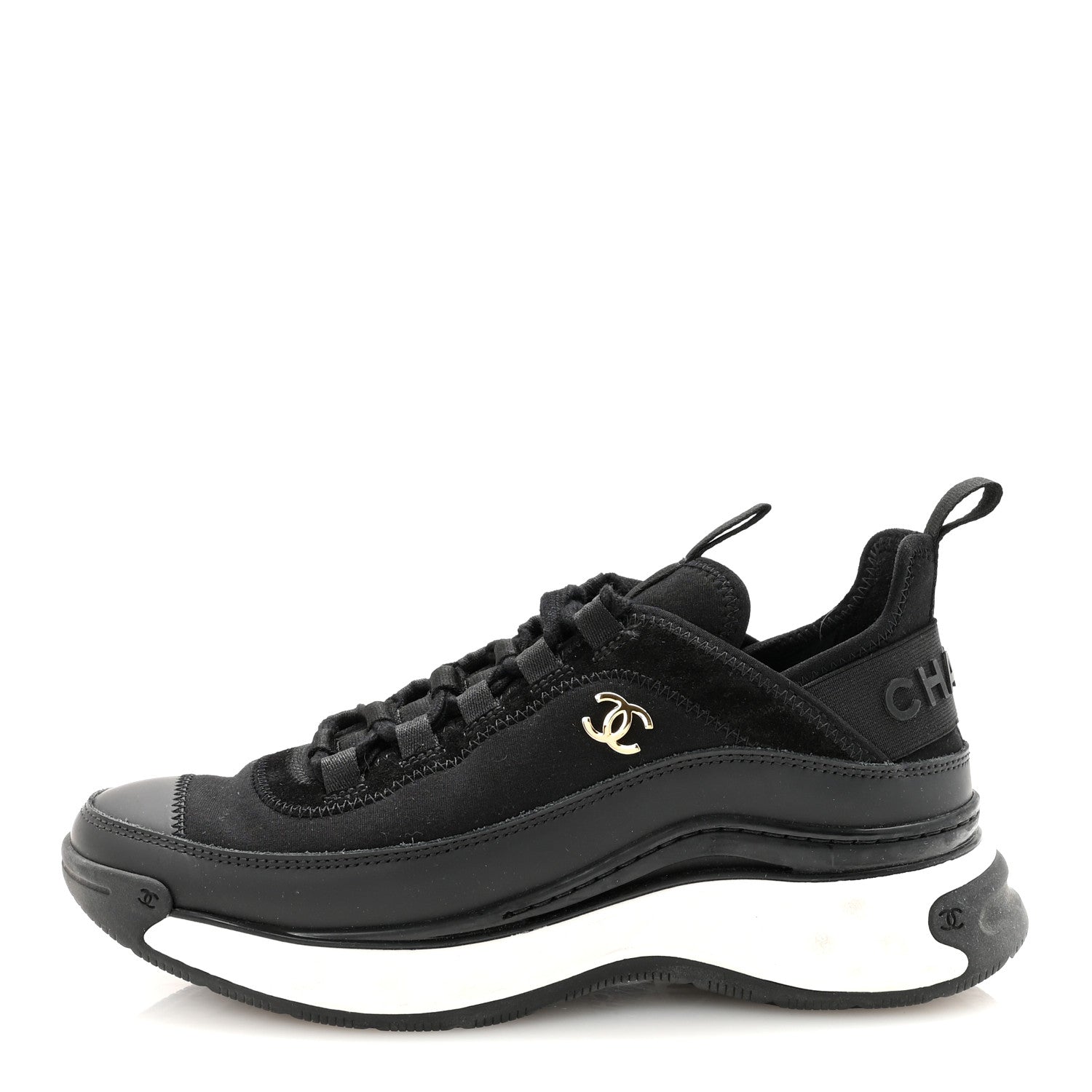 Chanel Velvet Calfskin Mixed Fibers CC Sneakers 37 Black 1 of 10