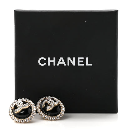 Chanel Crystal Enamel CC Round Earrings Light Gold Black 5 of 5