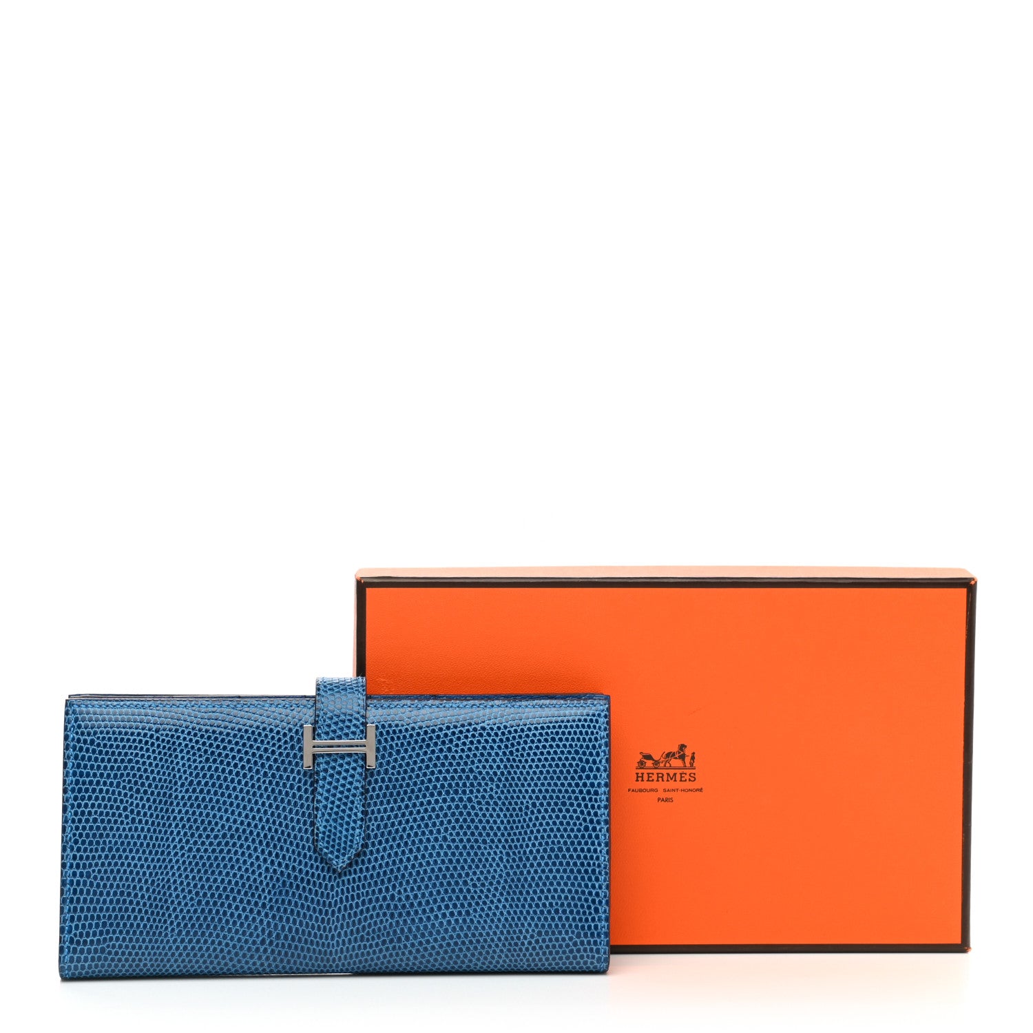 Hermes Lizard Bearn Gusset Wallet Bleu Saphir 8 of 8