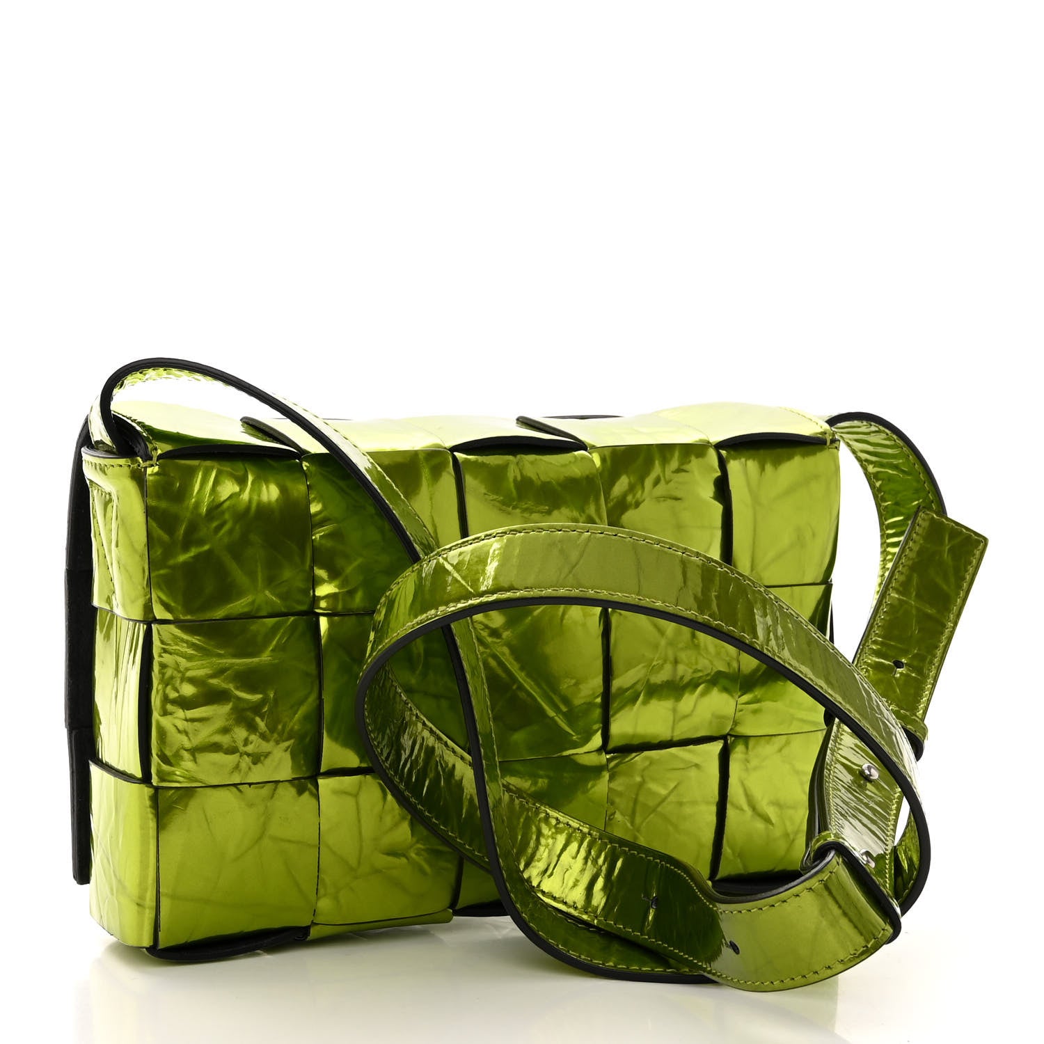 Bottega Veneta Metallic Crushed Calfskin Maxi Intrecciato Cassette Crossbody Bag Chlorophyll 3 of 9