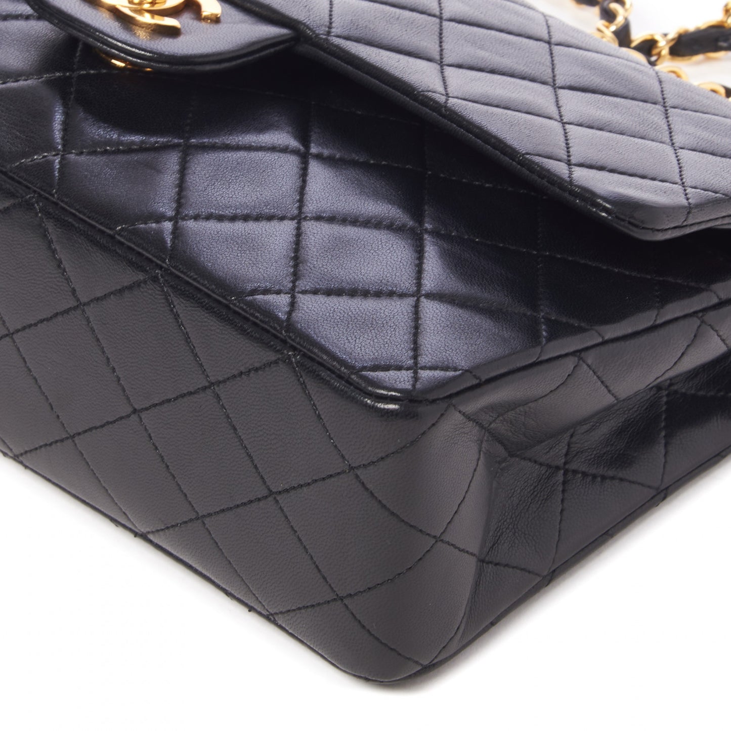 Lambskin Quilted Medium Double Flap Black
