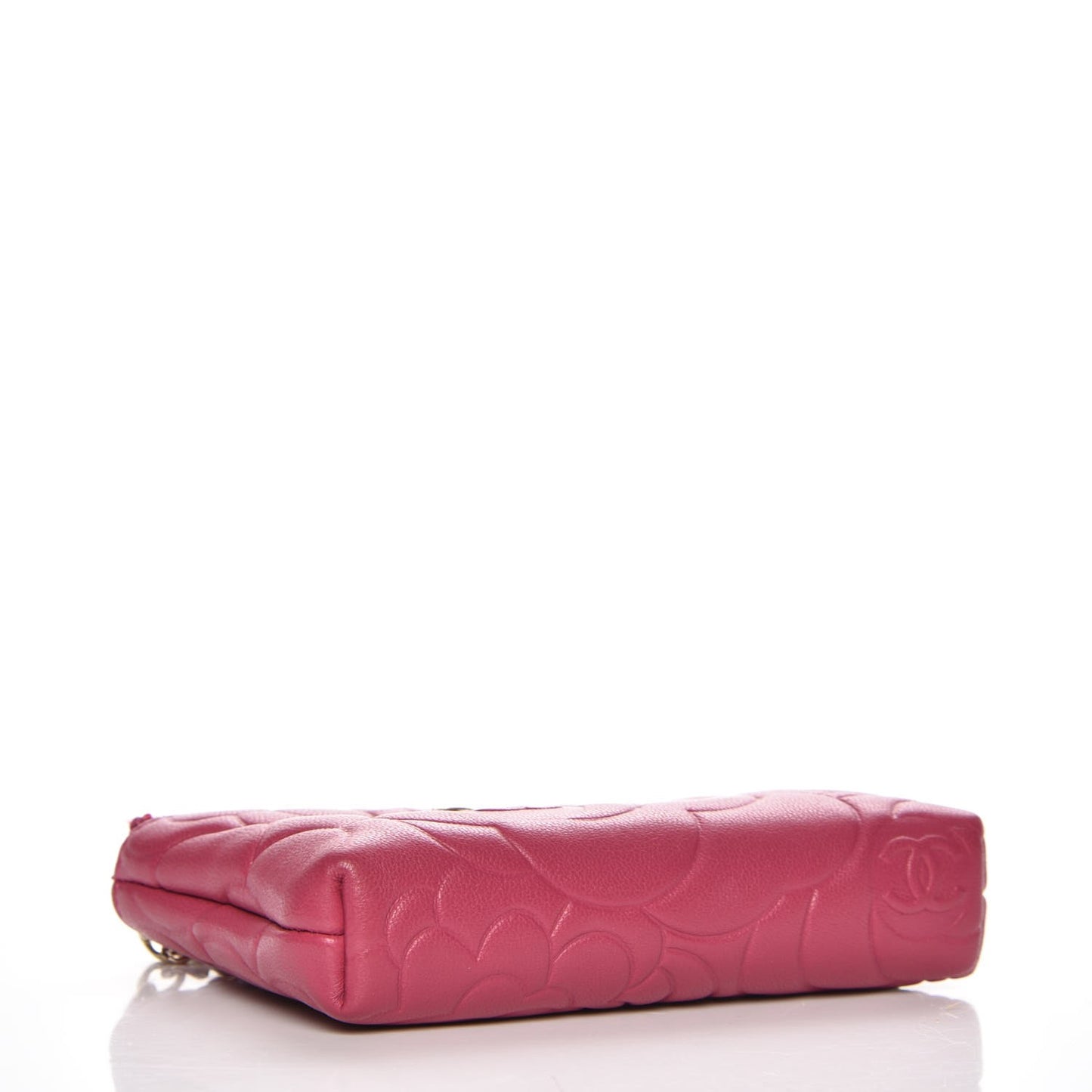 Lambskin Camellia Embossed Zip Case Fuchsia