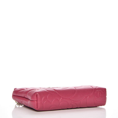 Chanel Lambskin Camellia Embossed Zip Case Fuchsia 4 of 8