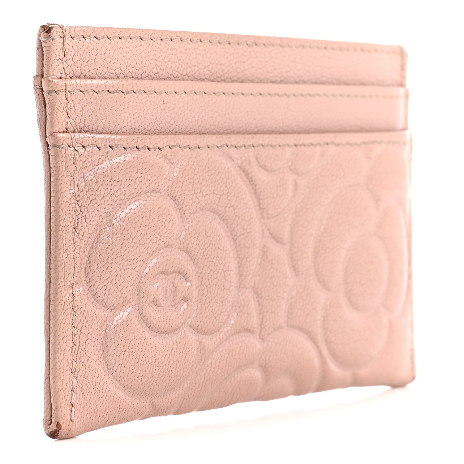 Chanel Goatskin Camellia Embossed Card Holder Light Pink 3 of 13