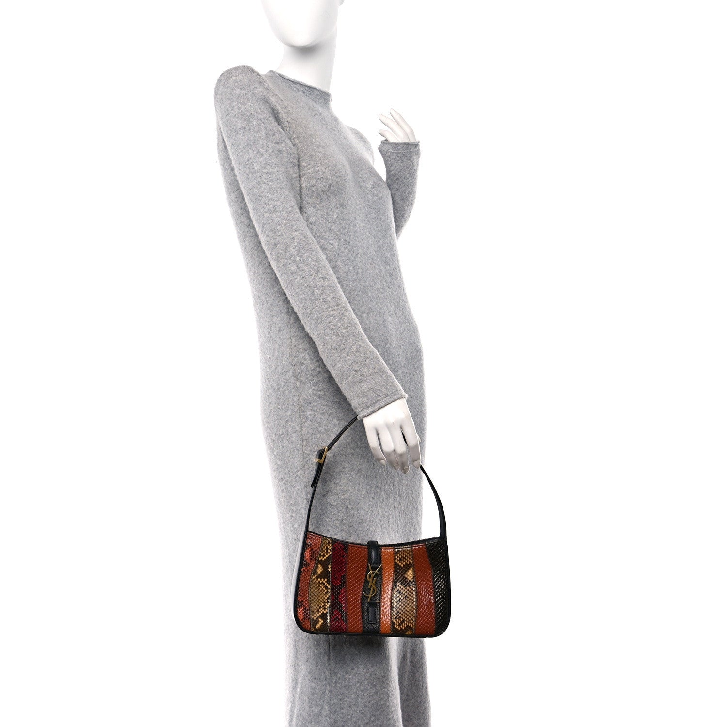 Saint Laurent Snakeskin Patchwork Le 5 A 7 Hobo Brown 2 of 10