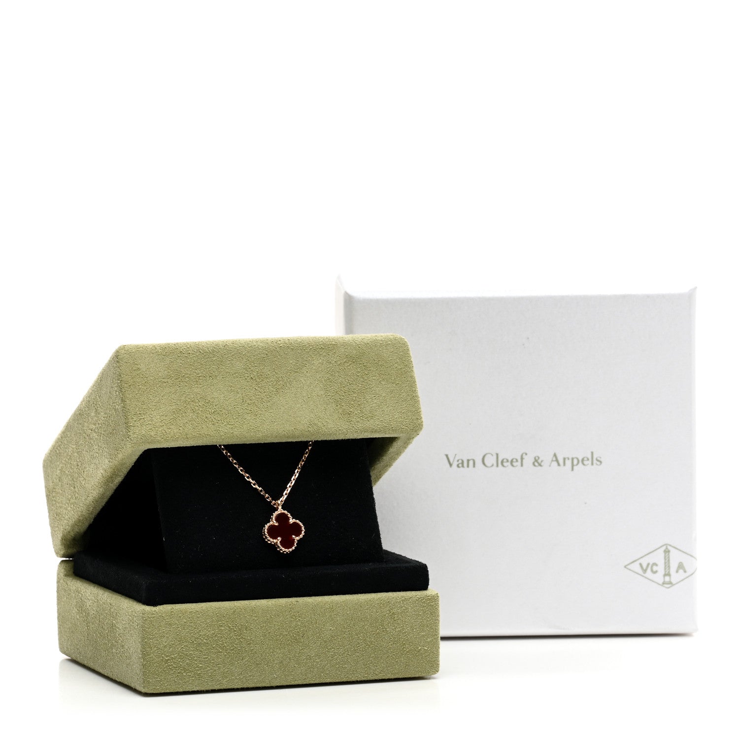 Van Cleef & Arpels 18K Rose Gold Carnelian Sweet Alhambra Pendant Necklace 6 of 6