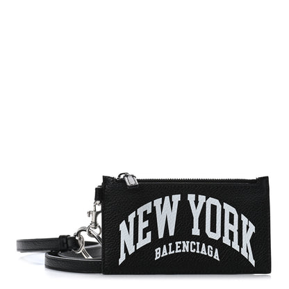 Balenciaga Grained Calfskin Cities New York Long Coin Card Holder Black White 1 of 6