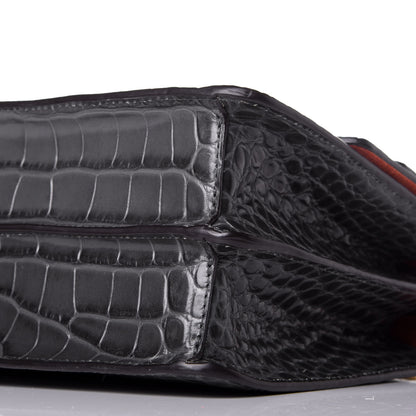 Mulberry Calfskin Crocodile Embossed Medium Harlow Satchel Dark Grey 9 of 9