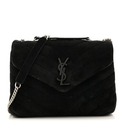 Saint Laurent Suede Calfskin Y Quilted Monogram Small Loulou Chain Satchel Black 1 of 14