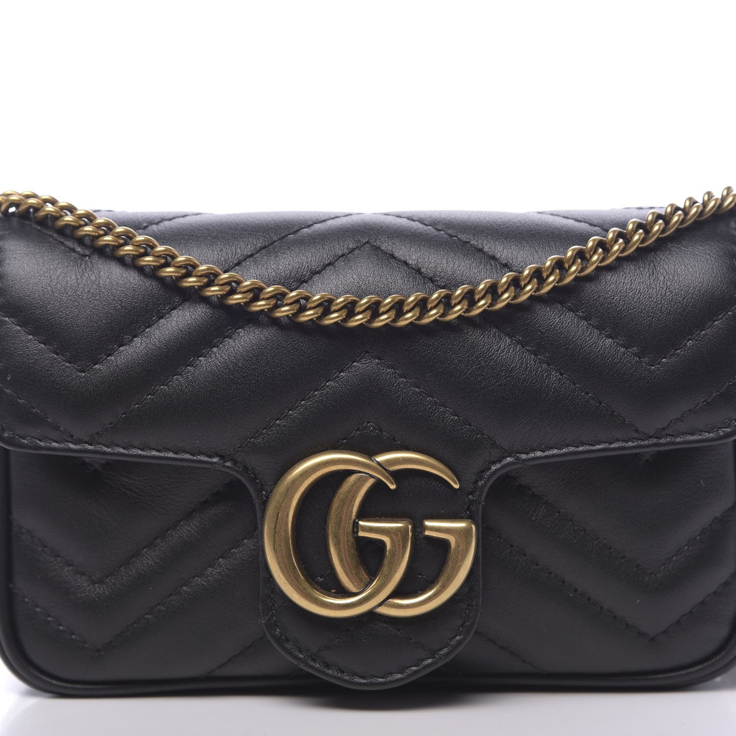 Calfskin Matelasse Super Mini GG Marmont Shoulder Bag Black