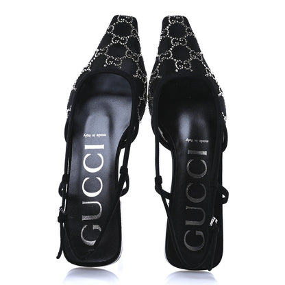 Gucci Tela Retino Kid Scamosciato Crystal GG Monogram Square Demi Ballet Flats 37.5 Black 2 of 8