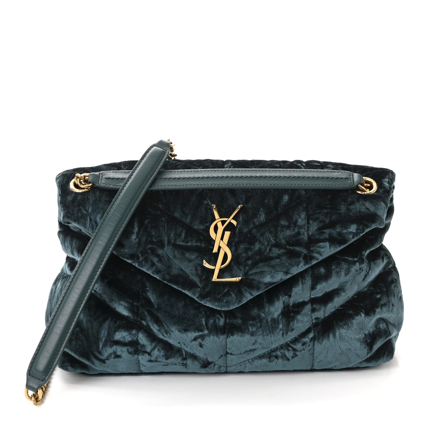 Saint Laurent Velvet Y Quilted Monogram Small Loulou Chain Satchel Dark Green 1 of 9