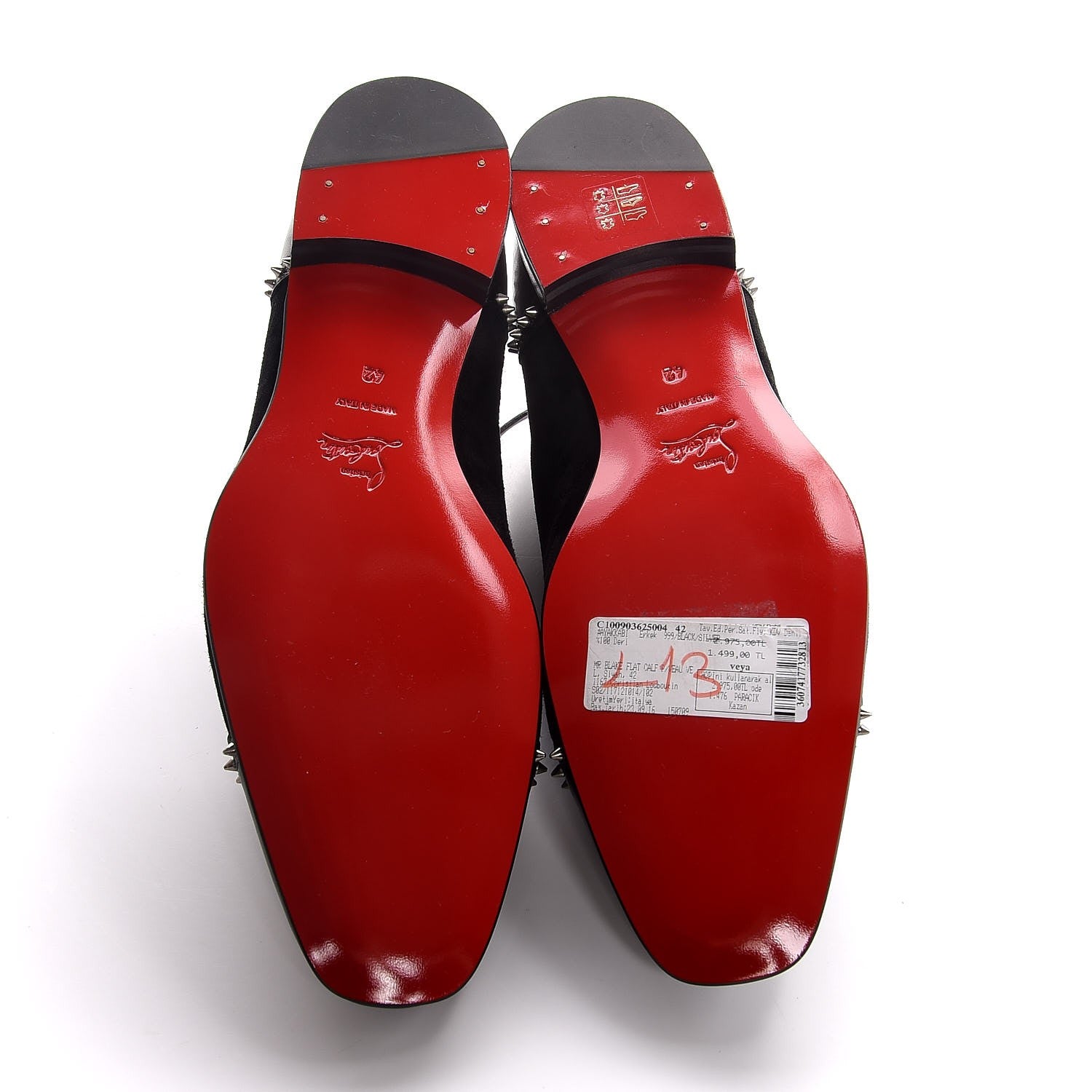 Christian Louboutin Mens Veau Velours Calfskin Mr Blake Spike Oxfords 42 Black Silver 5 of 8