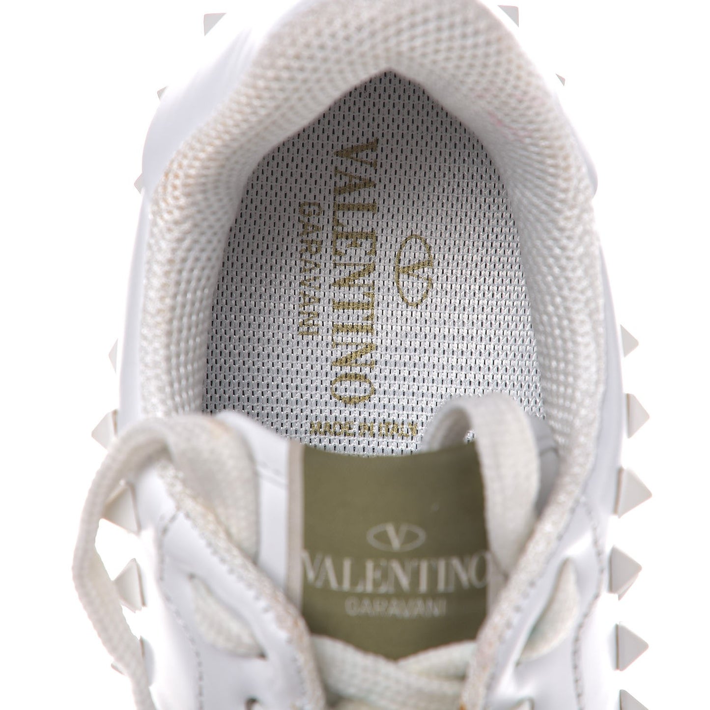 Calfskin Rockstud Sneakers 38 White