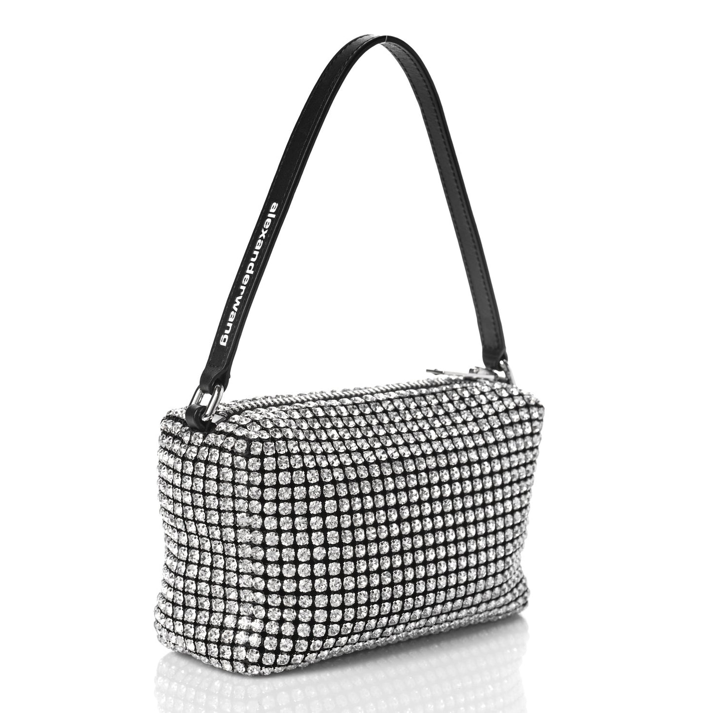 Mesh Crystal Rhinestone Mini Heiress Pouch Black Silver
