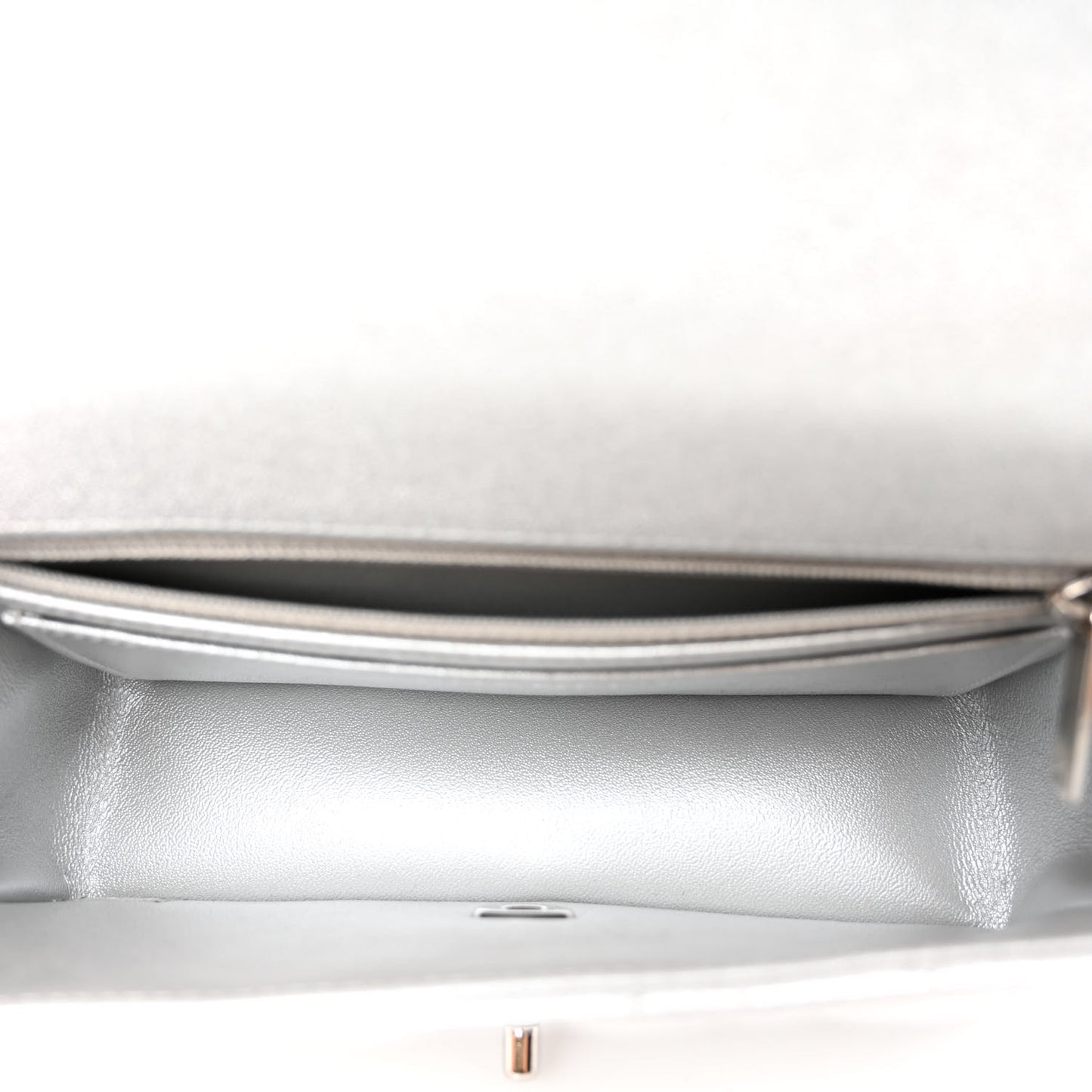 Metallic Lambskin Quilted Mini Rectangular Flap Silver