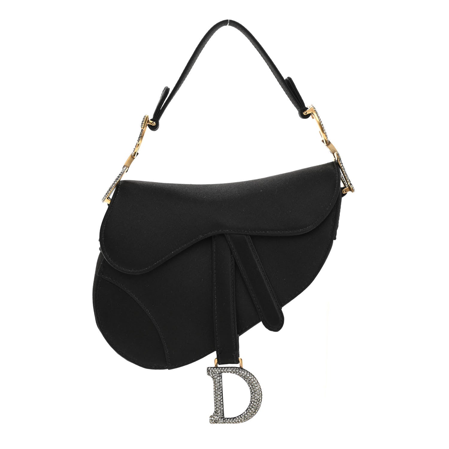Christian Dior Satin Crystal Mini Saddle Bag Black 1 of 8
