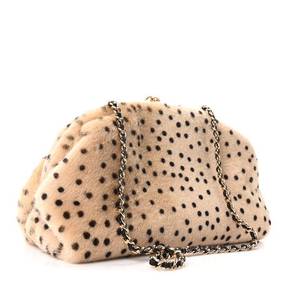 Chanel Pony Hair Cheetah Printed Lambskin Clutch With Chain Beige Black 3 of 12