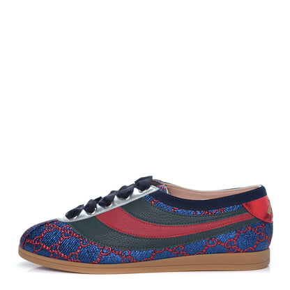 Gucci Lurex Calfskin Web GG Monogram Womens Falacer Sneakers 36 Iridescent Blue Iridescent Red Silver 1 of 13