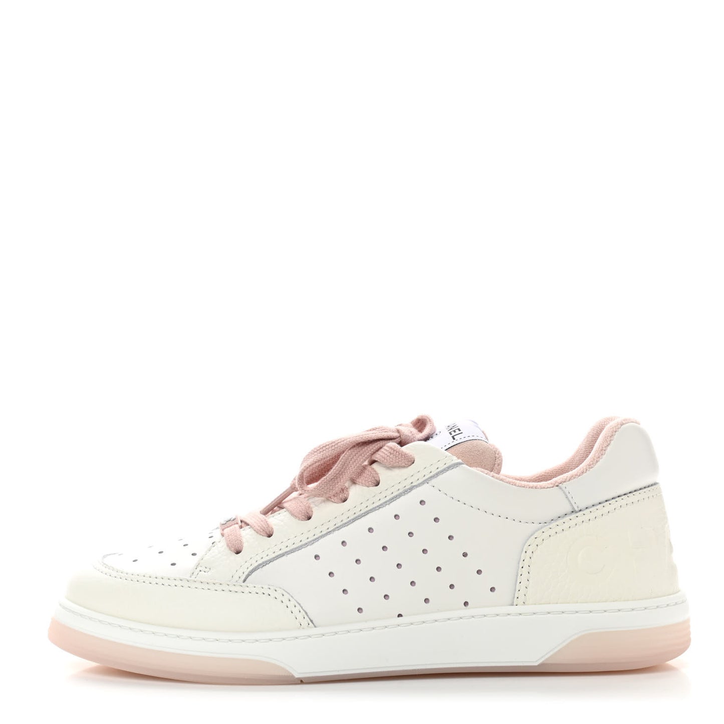 Grained Calfskin Fabric Womens Logo Sneakers 41 White Light Pink