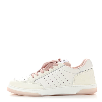 Chanel Grained Calfskin Fabric Womens Logo Sneakers 41 White Light Pink 1 of 9