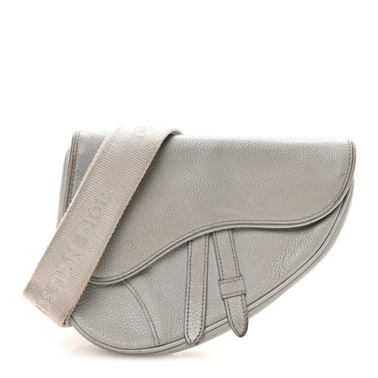 Christian Dior Grained Calfskin Mens Mini Saddle Bag Gray 1 of 11