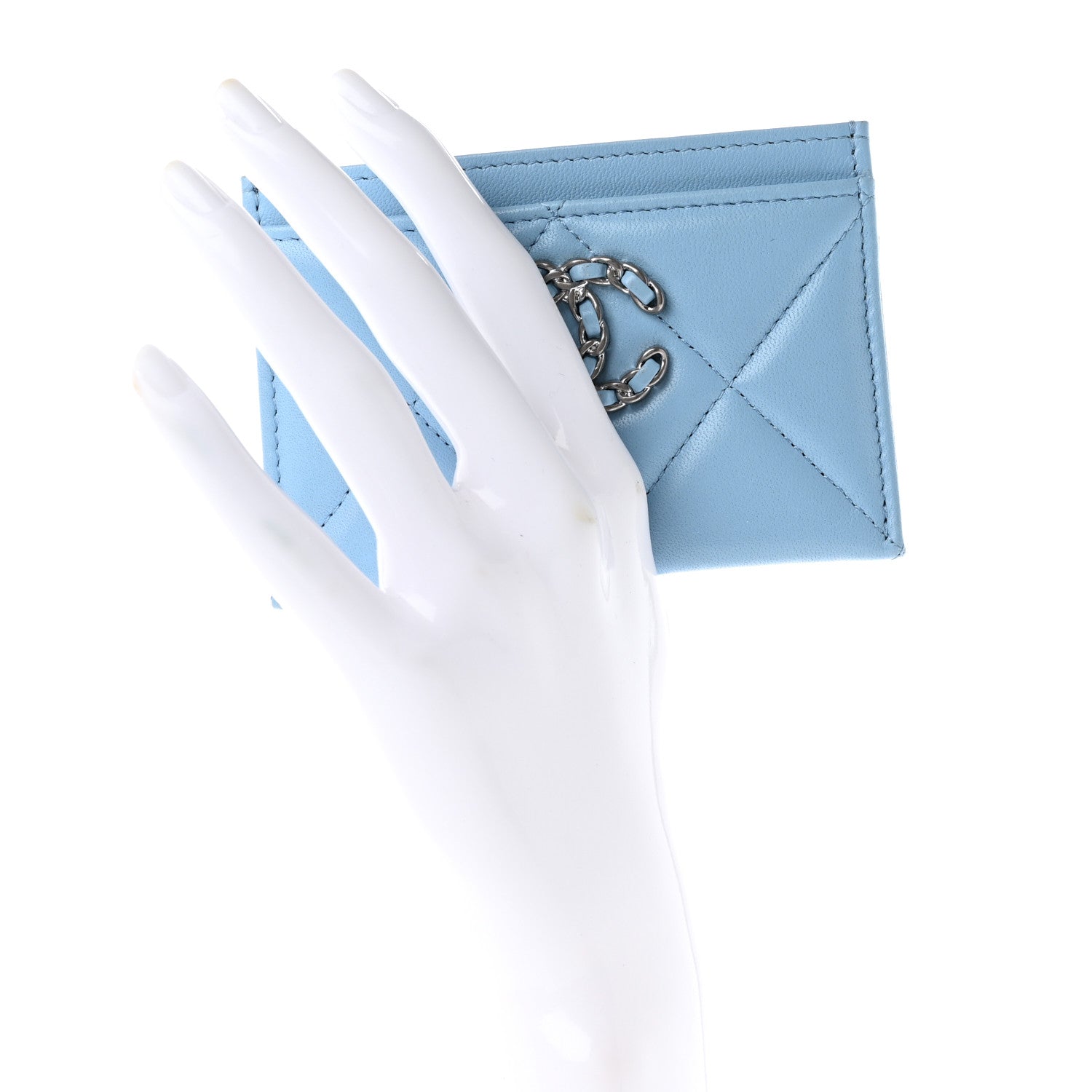 Chanel Lambskin Quilted Chanel 19 Card Holder Light Blue 3 of 11