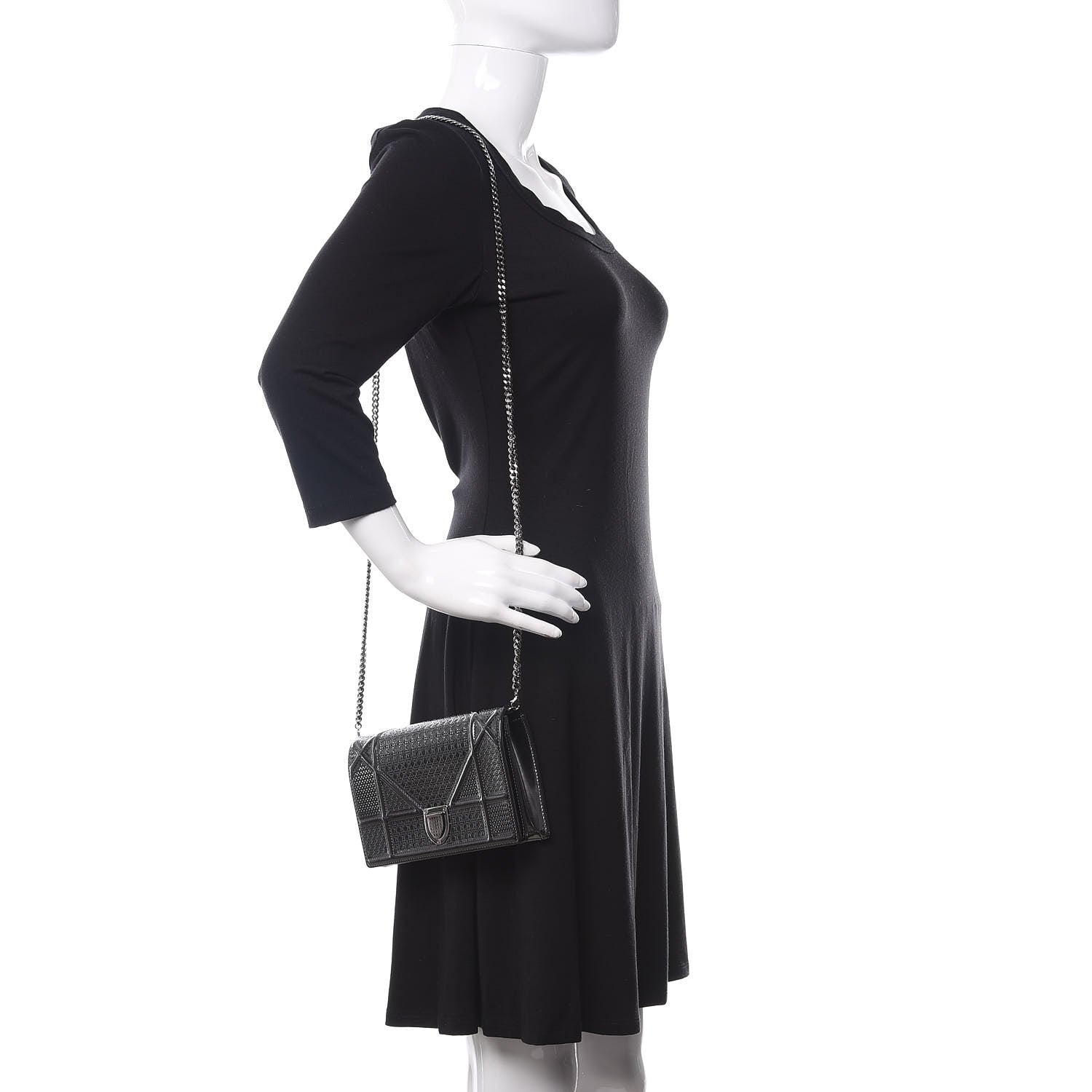 Christian Dior Metallic Patent Micro-Cannage Diorama Wallet on Chain Pouch Onyx Black 2 of 10