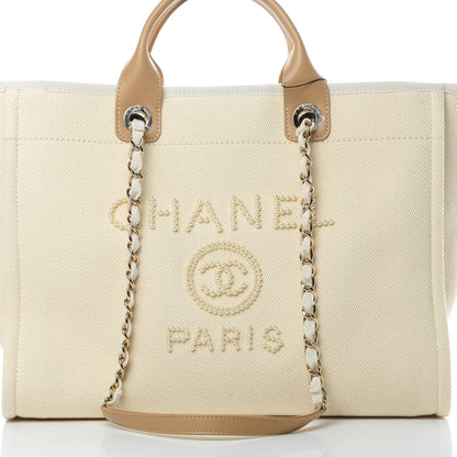 Chanel Canvas Pearl Medium Deauville Tote Ecru Beige 8 of 10