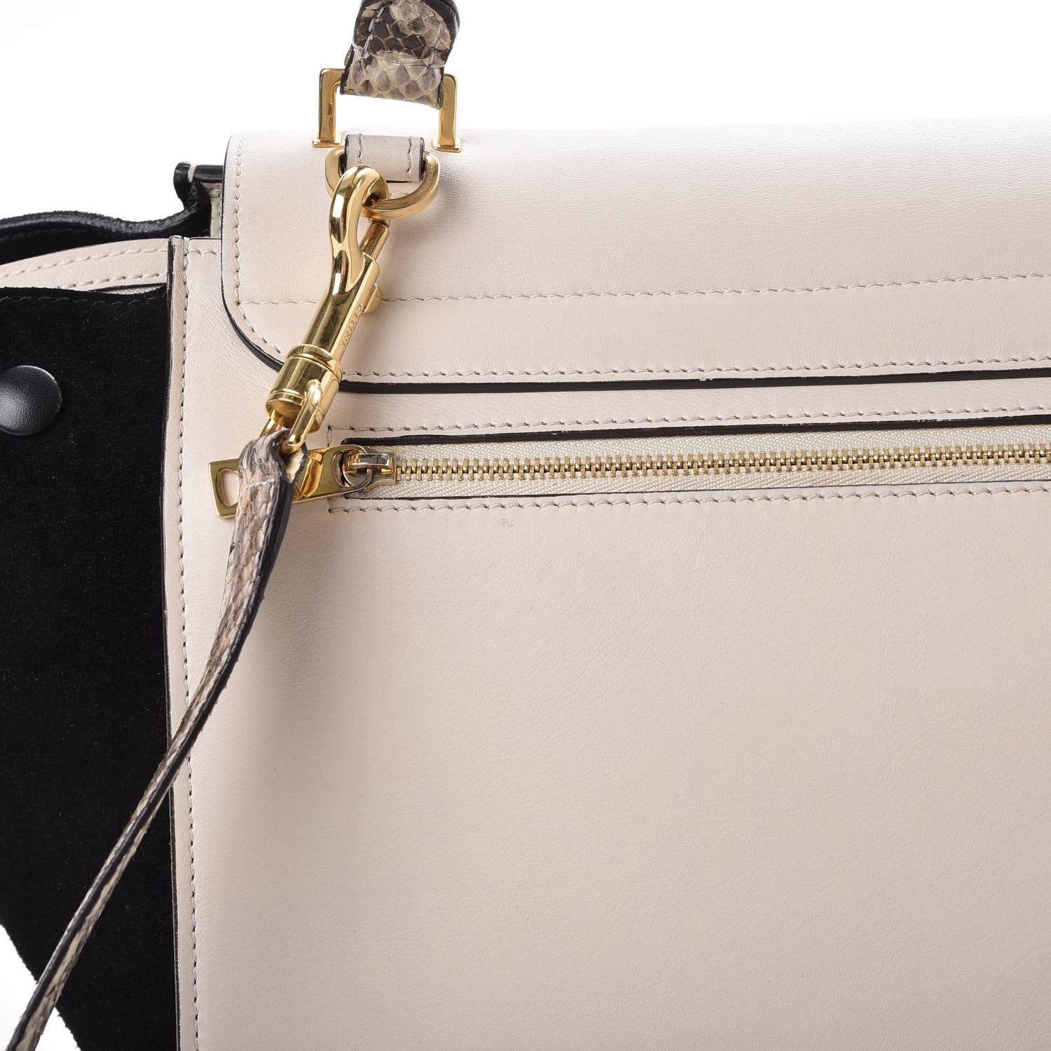 Celine Calfskin Suede Whipsnake Medium Trapeze Black White 18 of 22