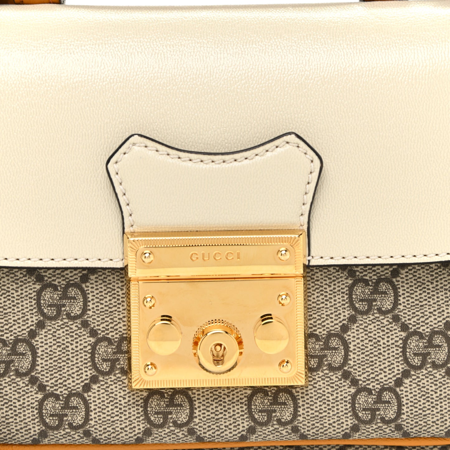 GG Supreme Monogram Calfskin Mini Padlock Flap Pocket Shoulder Bag Beige Mystic White Sun Oil