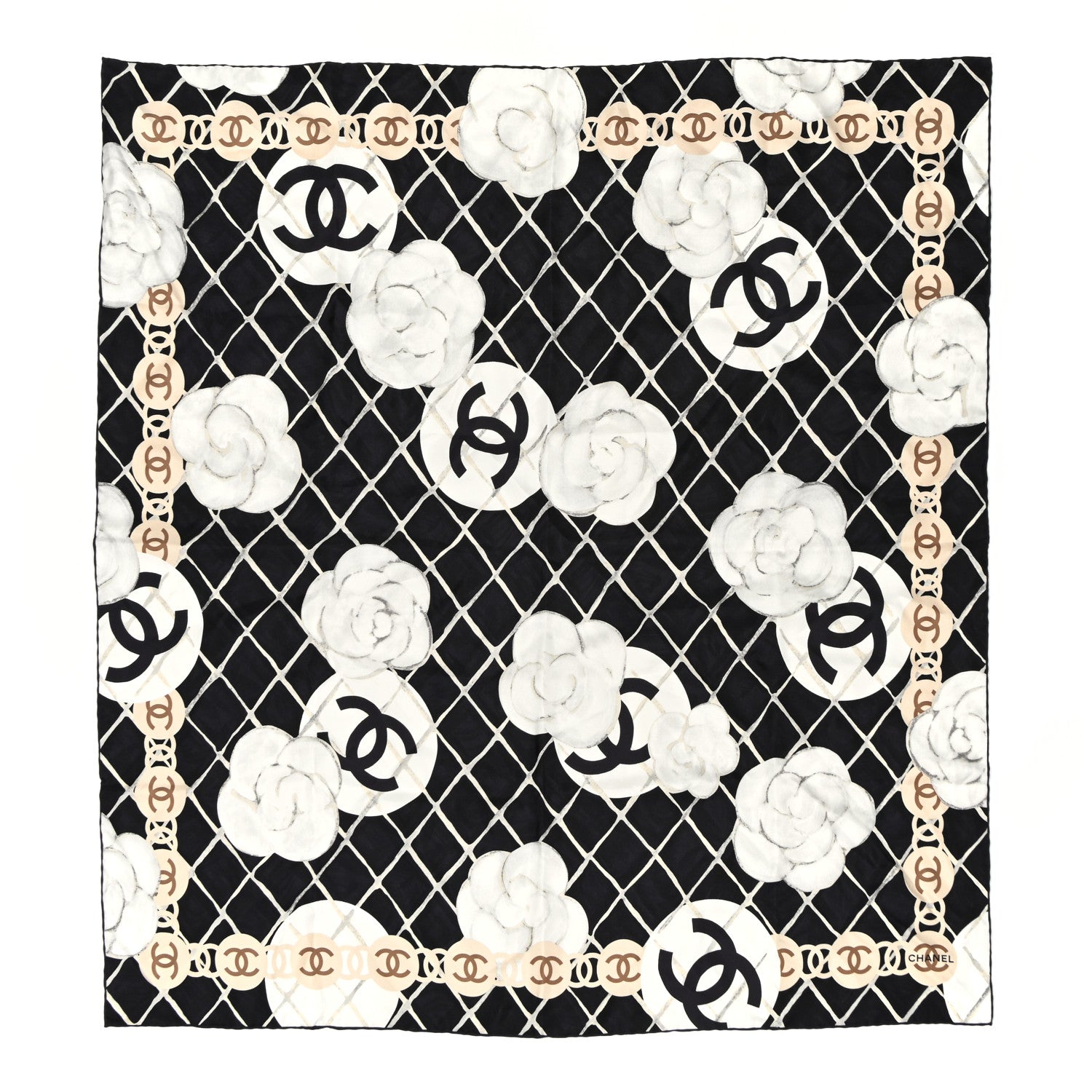 Chanel Silk Camellia CC Square Scarf Black 1 of 3