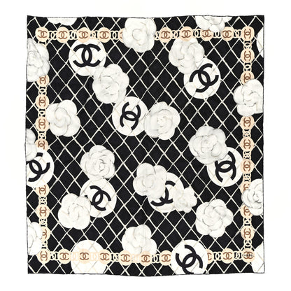 Chanel Silk Camellia CC Square Scarf Black 1 of 3