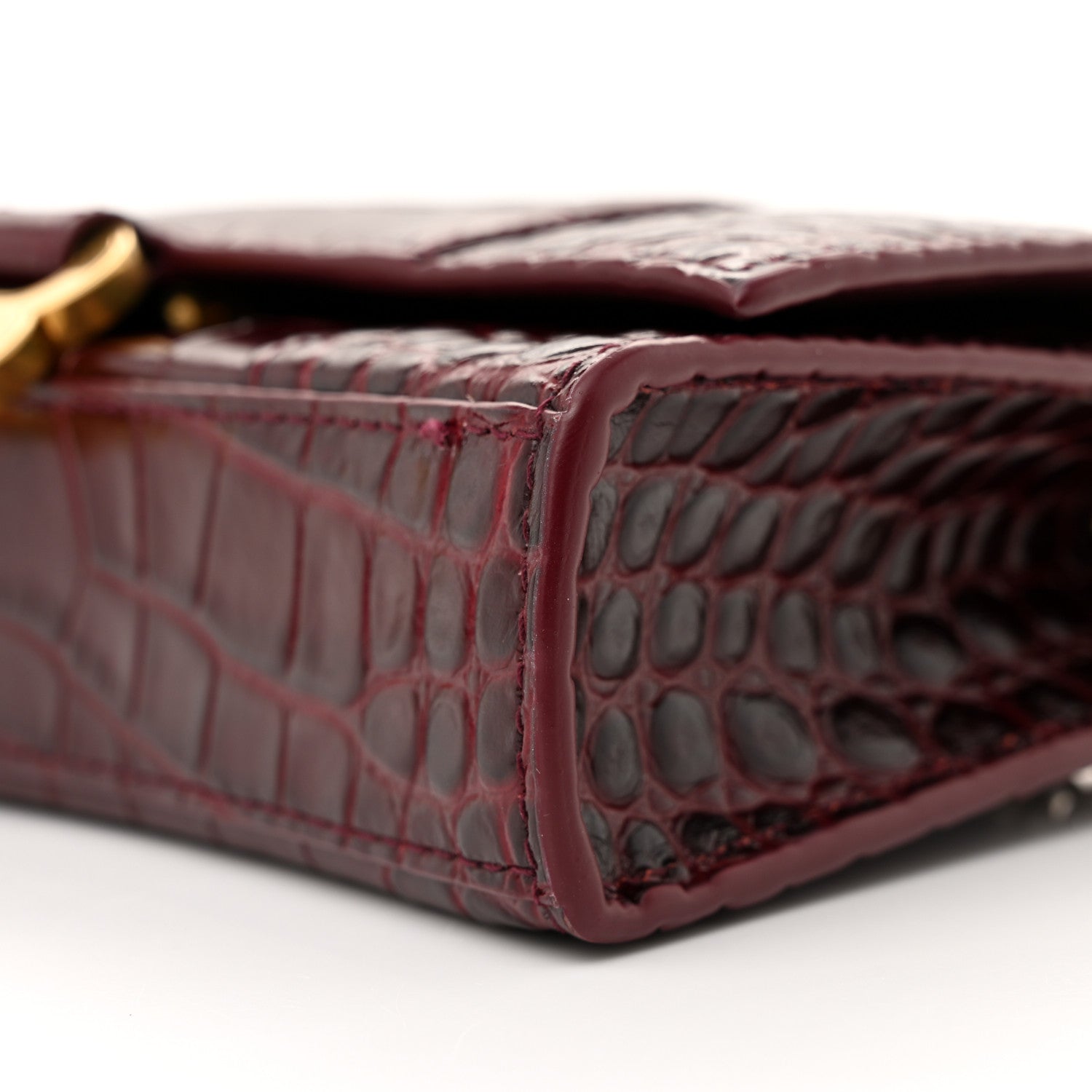 Balenciaga Shiny Calfskin Crocodile Embossed Hourglass Chain Bag Dark Red 9 of 11