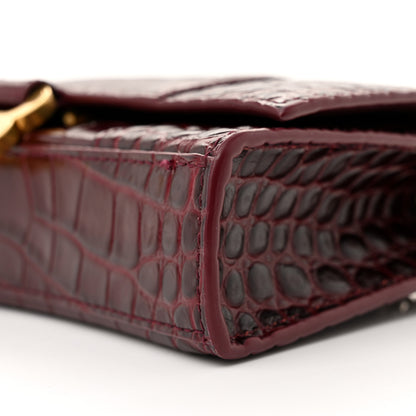Balenciaga Shiny Calfskin Crocodile Embossed Hourglass Chain Bag Dark Red 9 of 11
