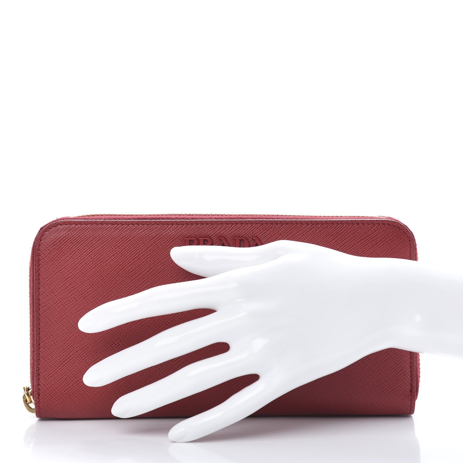 Prada Saffiano Shine Monochrome Zip Around Wallet Fuoco 2 of 8